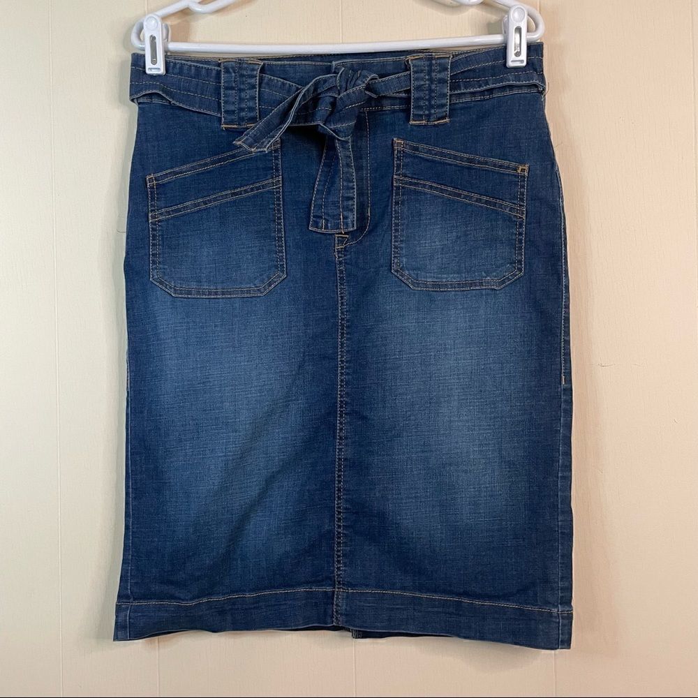 One5One Belted Knee Length Denim Skirt